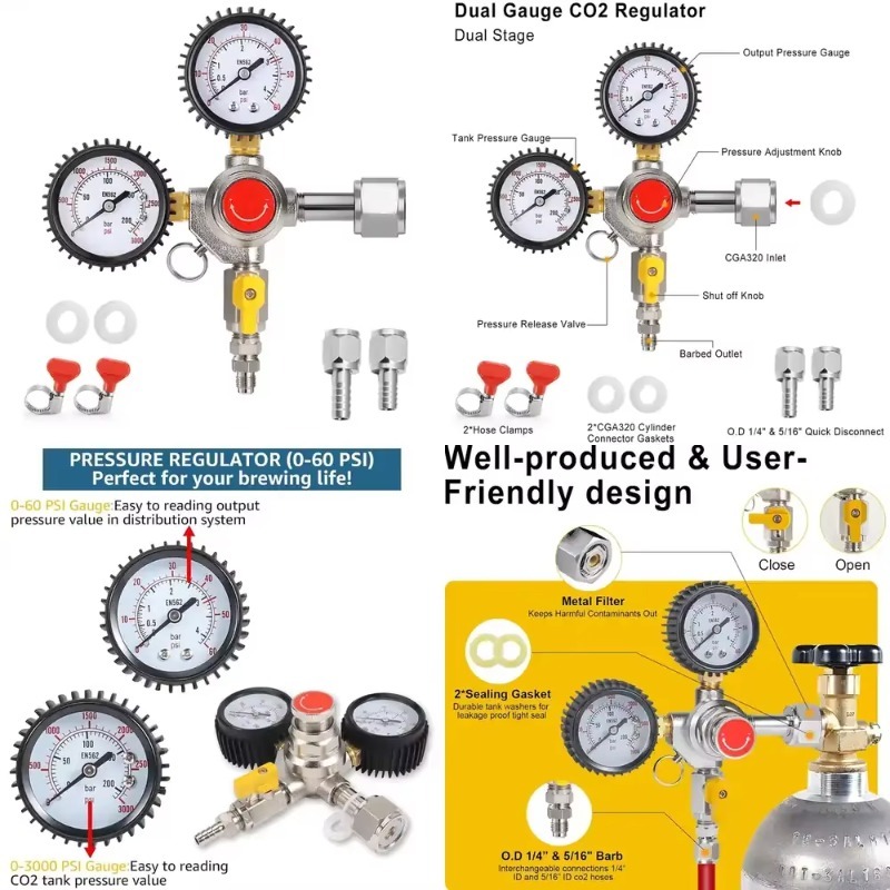 Co2 Regulator Dual Stage - Регулятор CO2 для пивоварения, 60 фунтов