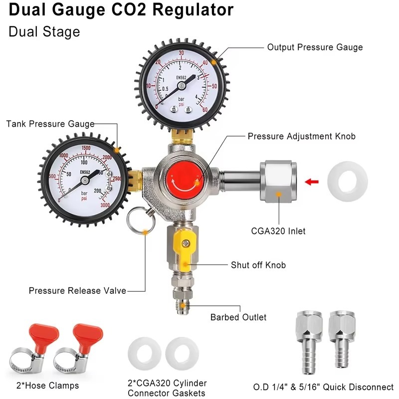 Регулятор CO2 для пивоварения, – обзор и цена Co2 Regulator Dual Stage